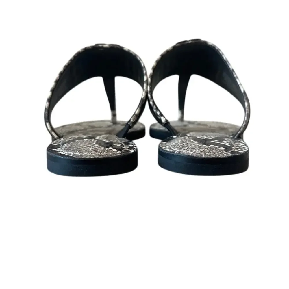 Tory Burch Leigh Thong Sandals 8.5 Roccia Snakeskin Black Logo